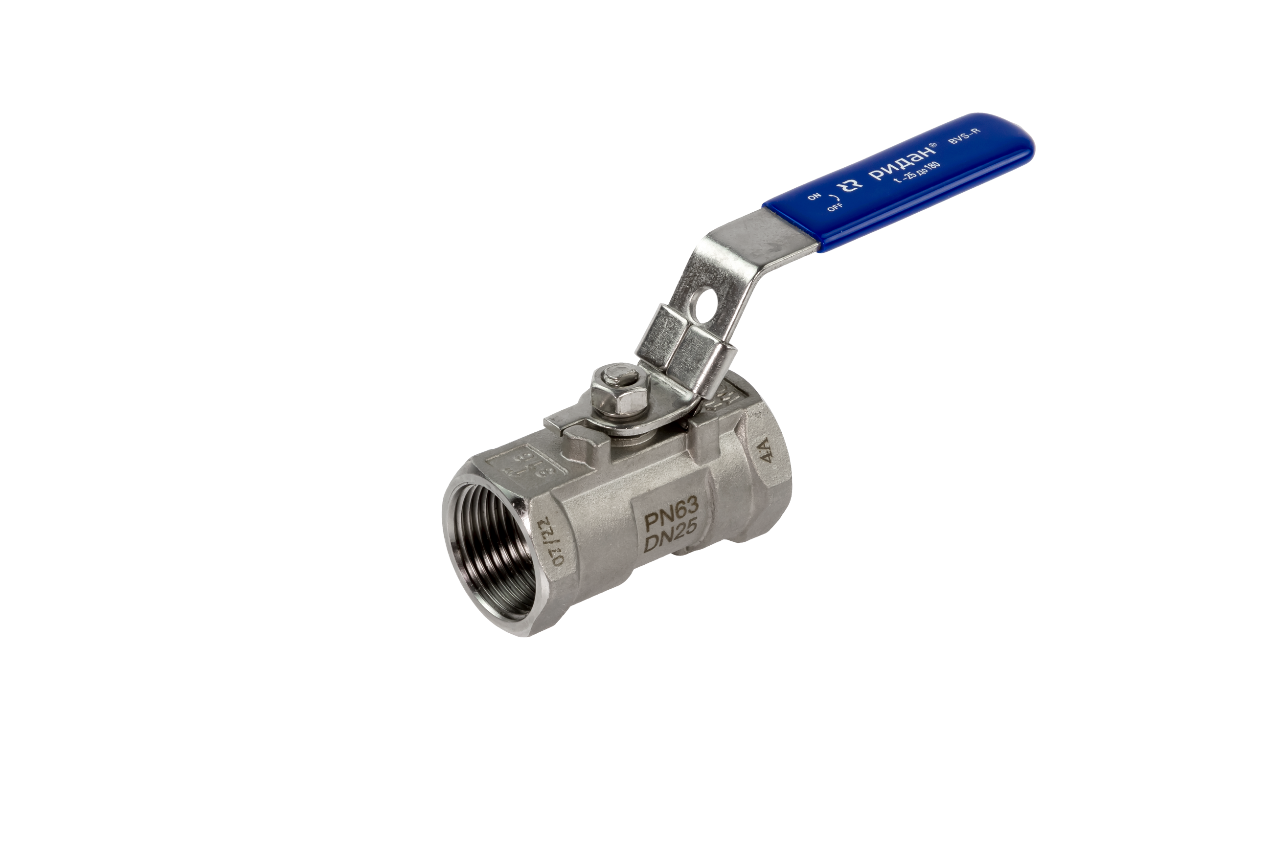 Ридан BVS-R 082X4602R — Шаровый кран резьбовой DN15 PN63, с рукояткой, корпус — коррозионностойкая сталь, шар — коррозионностойкая сталь AISI316; уплотнение по шару R-PTFE (15% C)