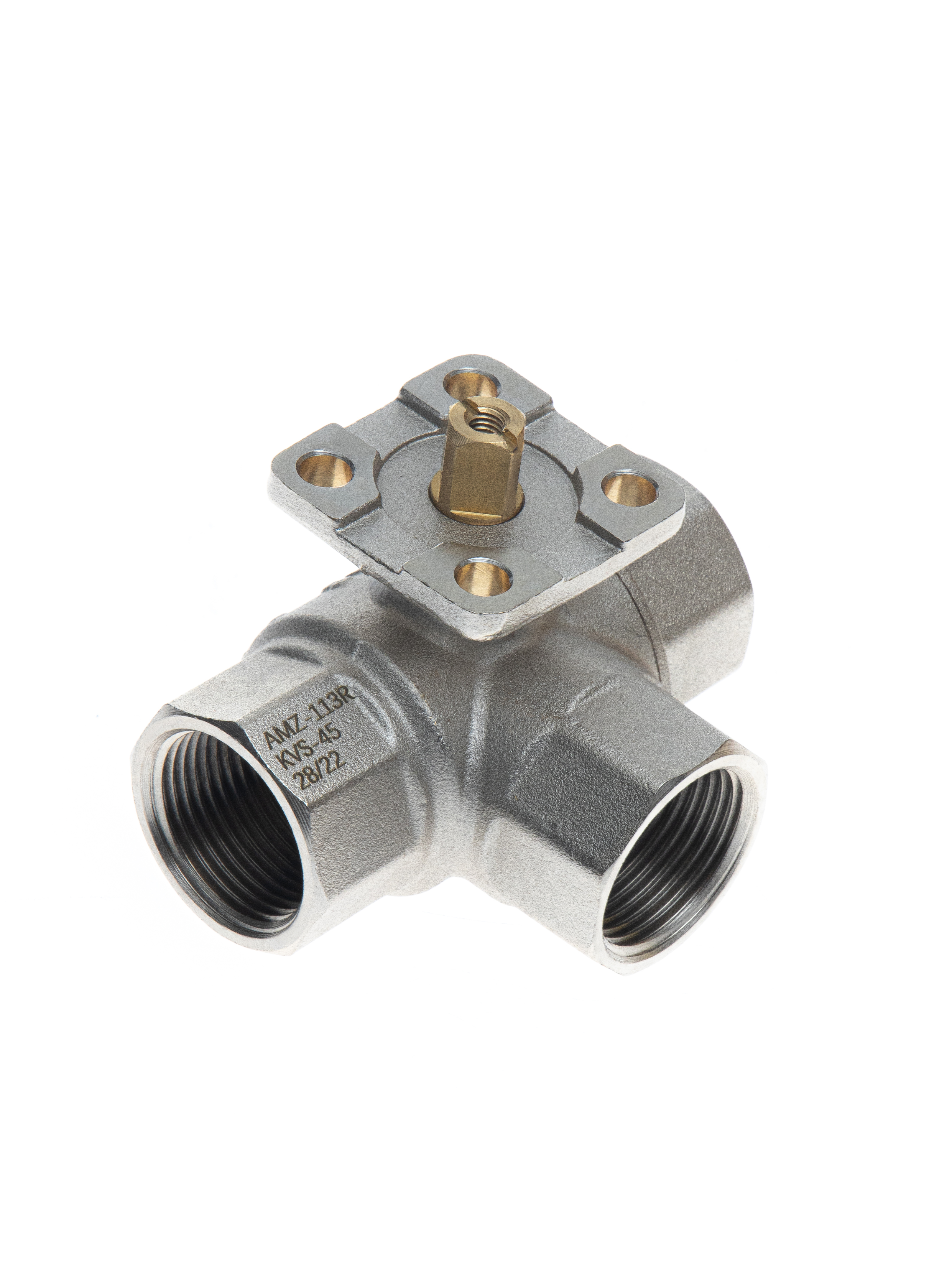 Ридан 082G5419R — Кран шаровой двухпозиционный AMZ-113R PN40, DN20, Kvs 45, Tmax110 °C, Rp3/4, корпус CW617N, трехходовой