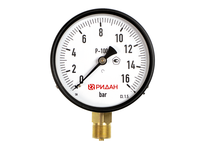 Ридан 800G200615R — Манометр показывающий (общетехнический) P-100G, 0-6 бар, M20x1,5, диаметр 100 мм, присоединение радиальное, класс точности 1,5, IP54
